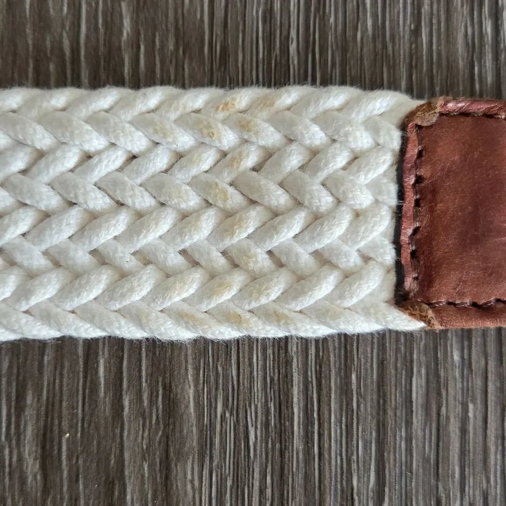 Limited Woven White Belt with Brown Leather Accents Small/Medium